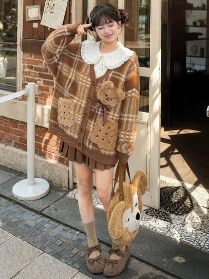 アプリコットのピーターパンカラー、バルーンスリーブ、レースブラウス