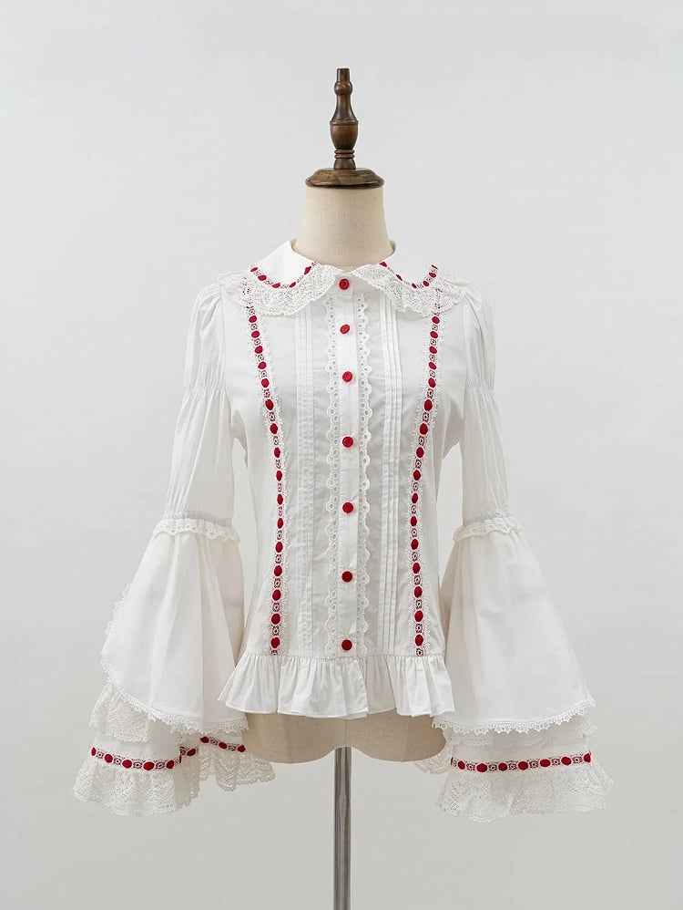 Sleeves Lolita Shirt White Old School Bell Long