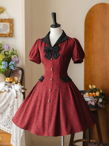 Muster Herzförmige Kleine Kleid Retro Puff Rote Ärmel Mode Schwarz