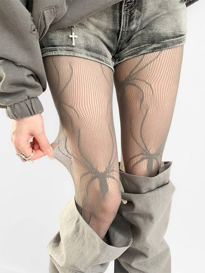 Pattern Black/White/Gray Spider Tights Fishnet