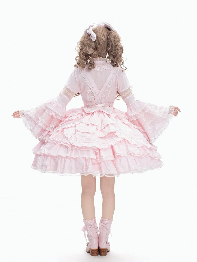 Cape Lolita JSK Bust Under Bell Blouse Pink + Set - Dress Full Sleeves Dollcore Sakura
