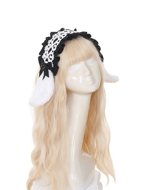 Criss-Cross Hairband with Plush Ear Design Black/Pink/Wine Drooping Edge Red Ruffle