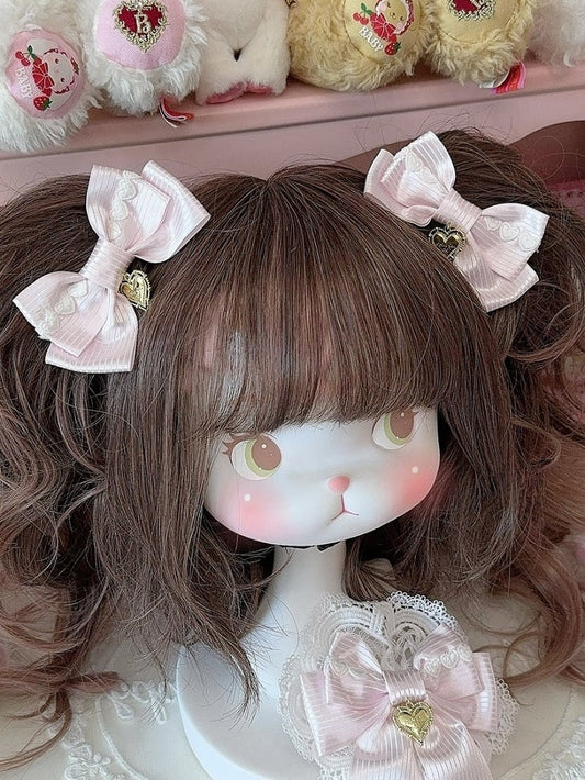 Pink Bowknot Hairclip Heart Pattern Charm Striped