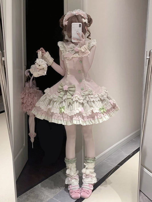 JSK rose et vert avec motifs étoiles et nœuds