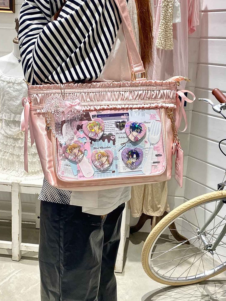 イタバッグ フリル ピンクのリボンボウ 大容量トートバッグ