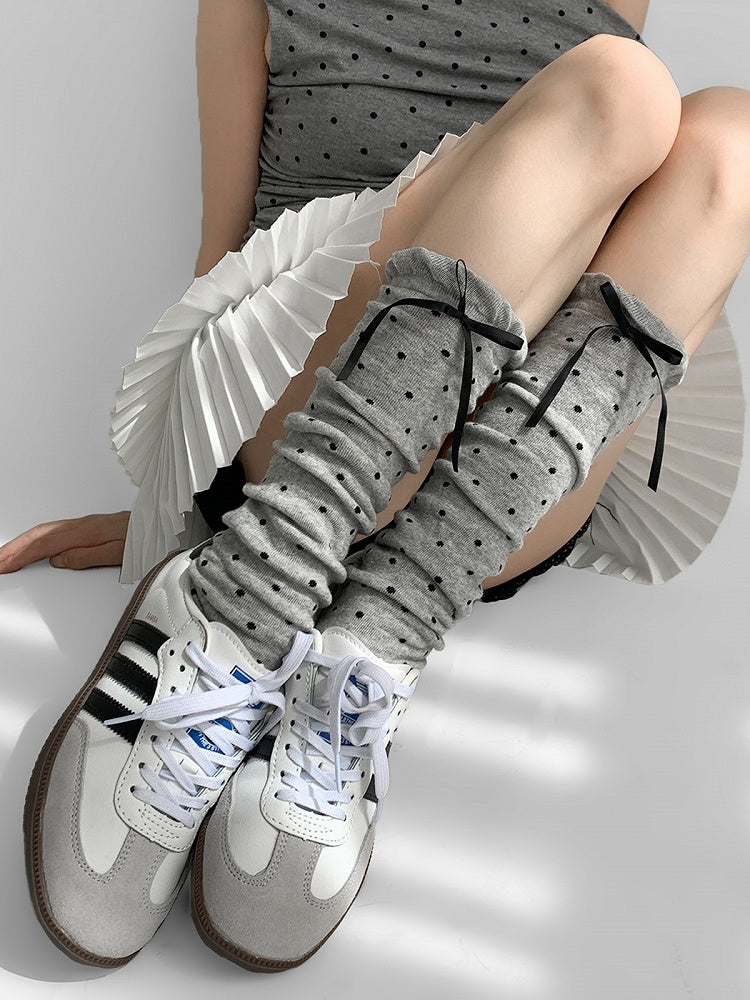Pattern Leg with Warmers Bow Gray Polka-dot White/Light Cream Decorations