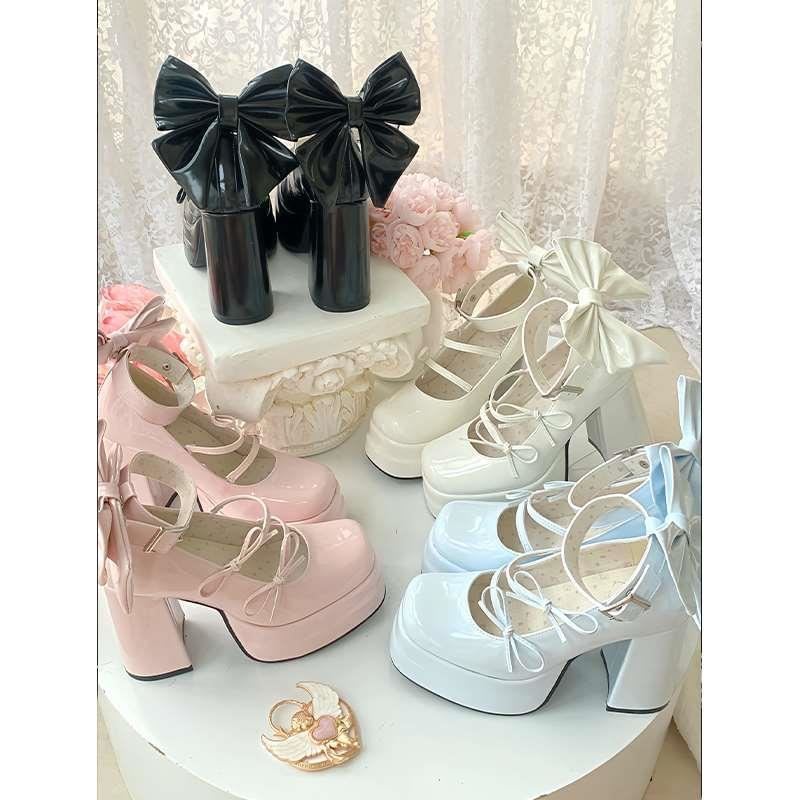 Lolita Bow Block-Heel Mary Jane Platform Shoes – Japanese Soft Girl Style