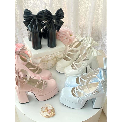 Lolita Bow Block-Heel Mary Jane Platform Shoes – Japanese Soft Girl Style