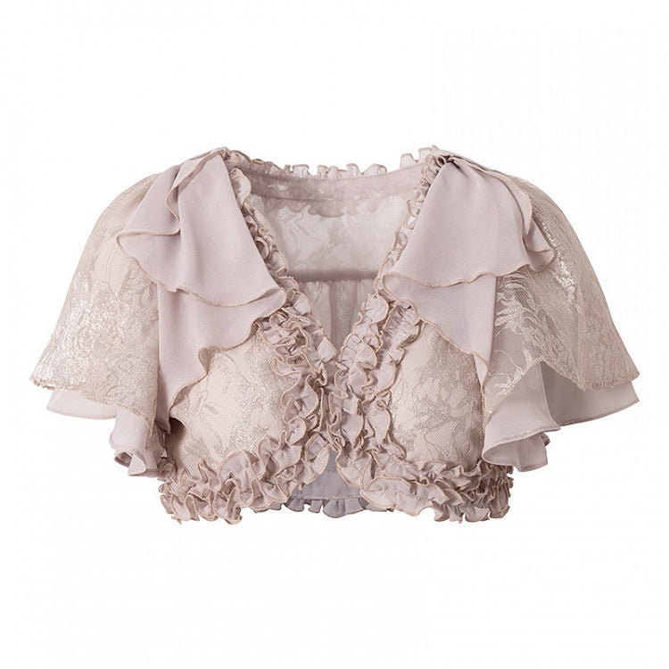 Dusty Pink Chiffon Cropped Top with Lace & Ruffle Trim - Romantic Punk Style