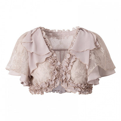 Dusty Pink Chiffon Cropped Top with Lace & Ruffle Trim - Romantic Punk Style