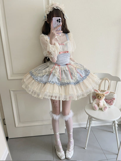 Bows Skirt Blue Balletcore Short Fabric Small Dress Lolita Jumper