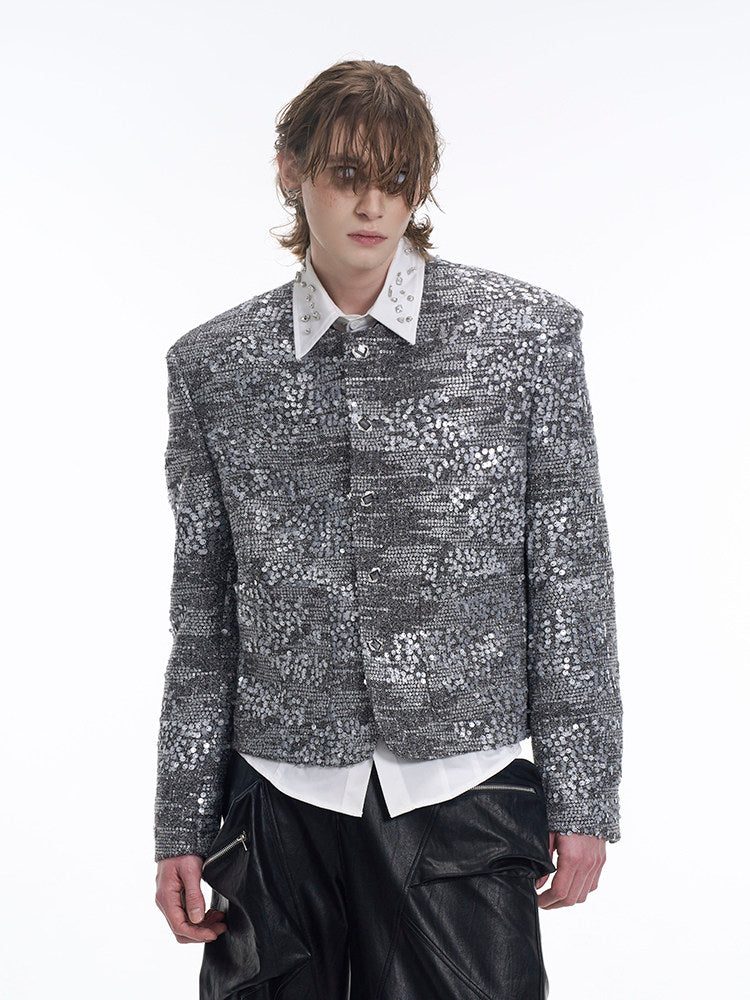 Accents Men's Silver Shoulder with Sequin Pads Jacket