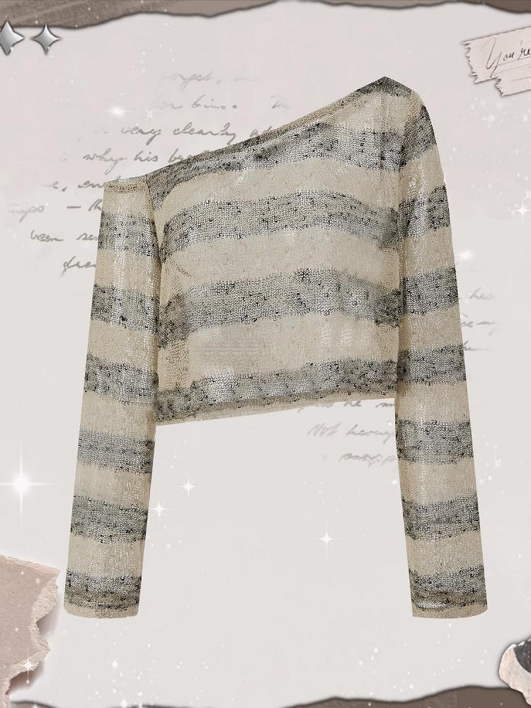 Punk Plus Size Asymmetrical Neckline Brown Striped Coverup Wasteland