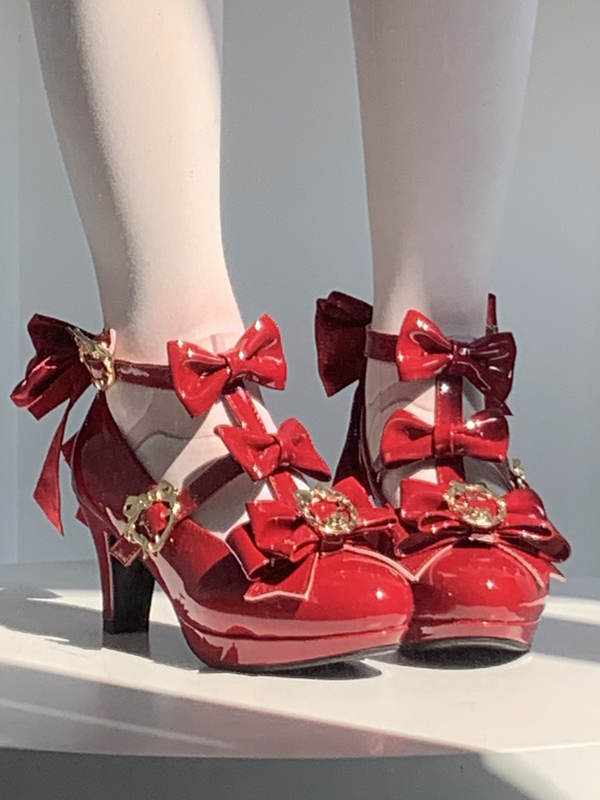 Janes Mary Wine Snap Details Bow Red Closure Lolita Hime with