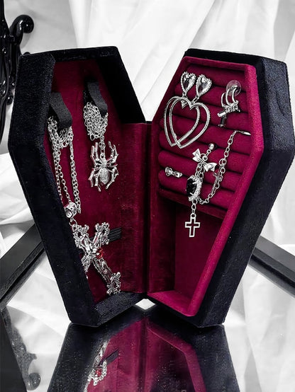 Red/ with Blue Organizer Pink/ Coffin Box Gothic Accessory Velvet Interior in Jewelry Storage
