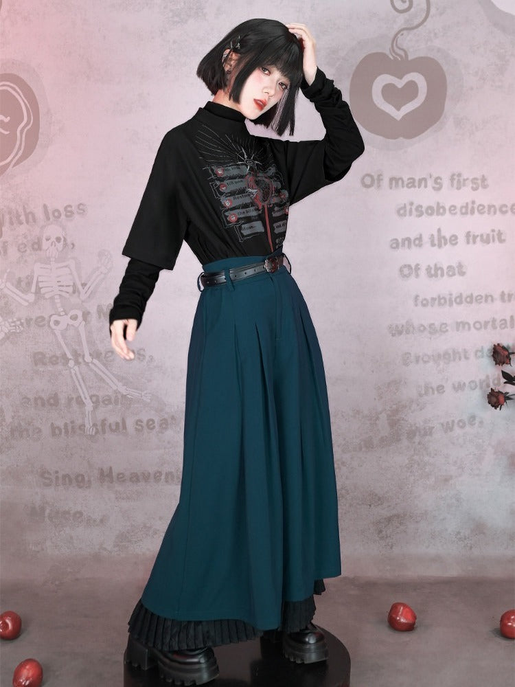 Graffiti With Gothic Sleeve Stand Top Black Print 1/2 Collar