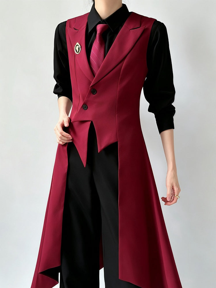 Swallow-Tail Red Elegant Prince Long Waistcoat - ROAE
