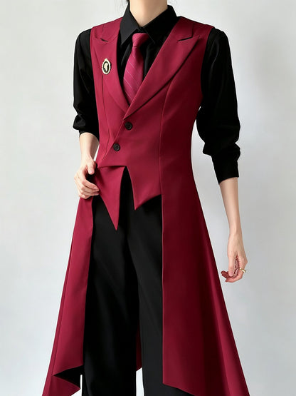 Swallow-Tail Red Elegant Prince Long Waistcoat - ROAE