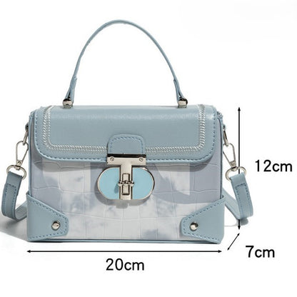 Box Turn-lock PU Bag Blue with Closure