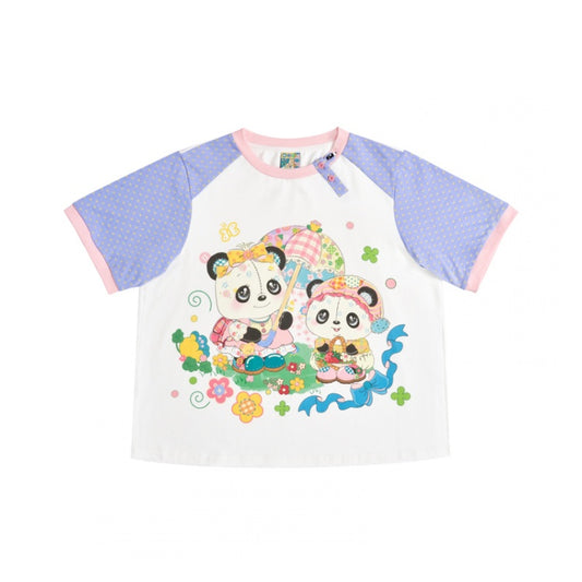 ホワイトパンダプリントTシャツ
