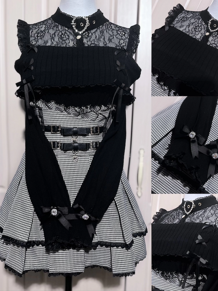 Knit Buckle Black Kei Illusion Sweater: Design Off-Shoulder Jirai Neckline