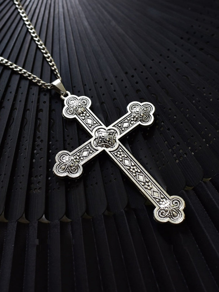 Silver Cross Pendant Necklace in Cyberpunk Style - Mr. Cat