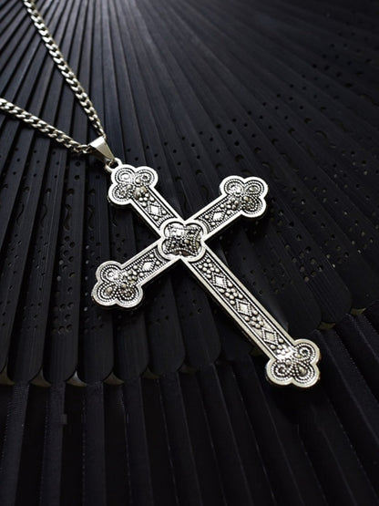 Silver Cross Pendant Necklace in Cyberpunk Style - Mr. Cat