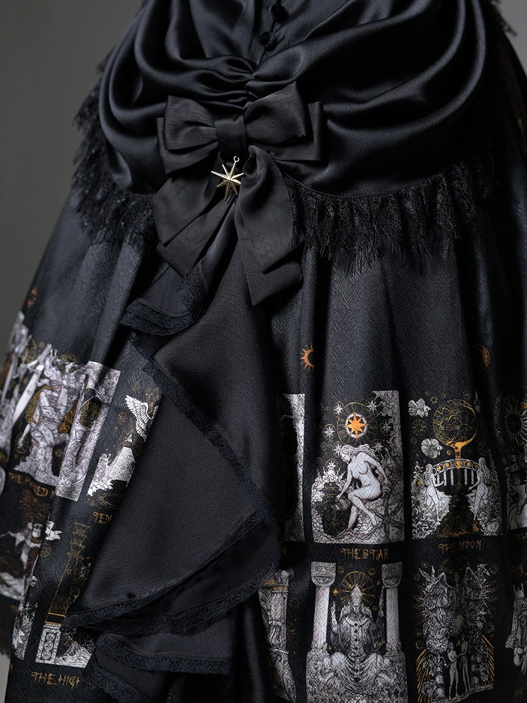 Jumper Design Tarot Skirt with Waist Drape Lolita Print Card Gothic