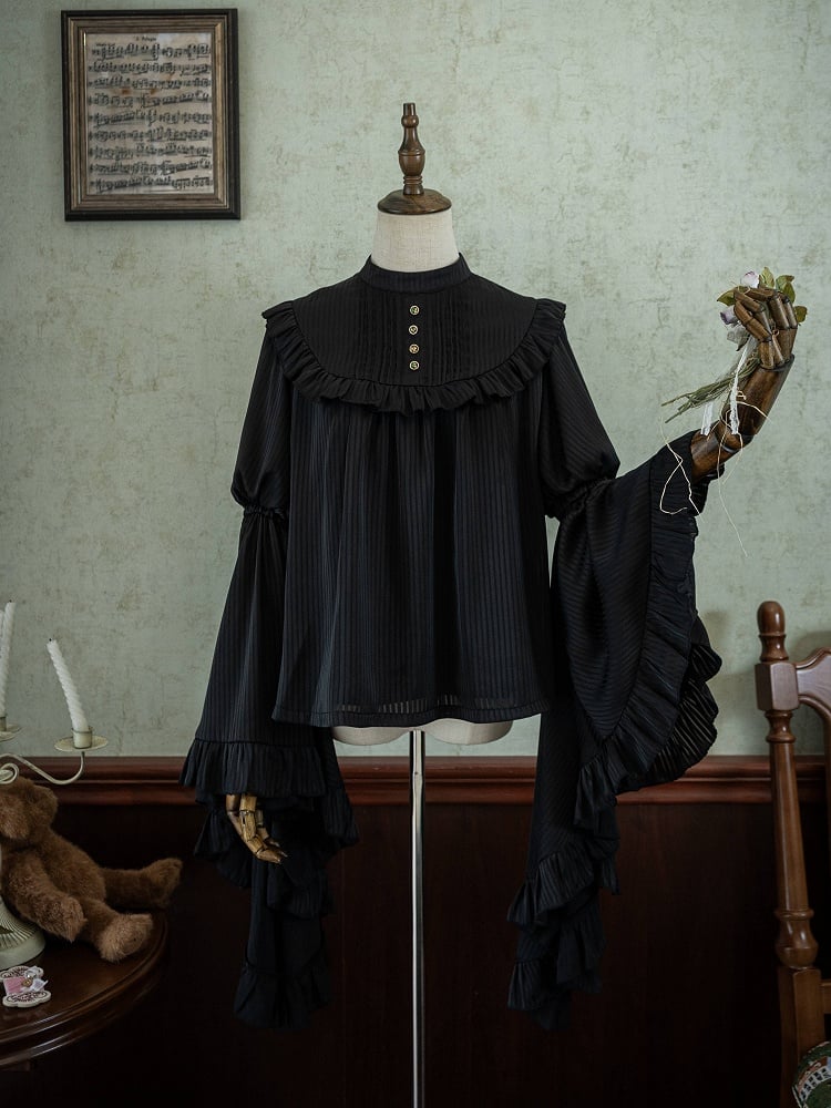 Glockenärmel Schwarzer Volant Gothic Blusenbesatz