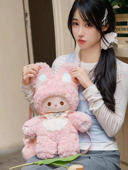 Plush Bowknot Pink Straps Detachable Backpack Decorated 43cm Rabbit Shoulder