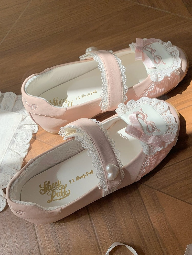 Heart-Embellished Closure Sweet in Pink Velcro Flats Lolita Trim Lace