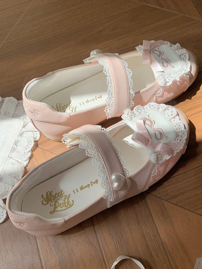 Heart-Embellished Closure Sweet in Pink Velcro Flats Lolita Trim Lace