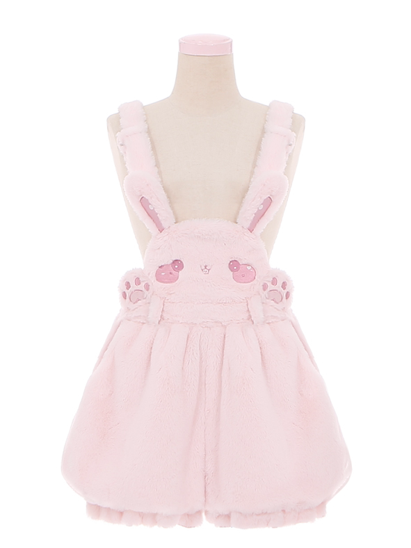 Rosa süße Bunny Plüsch Overalls Bubble Shorts