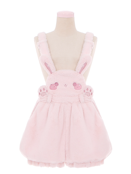 Rosa süße Bunny Plüsch Overalls Bubble Shorts