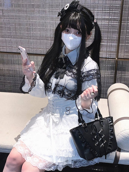 | Tiered Jirai 5 Lace-Up High Skirt Heart Colors Buckles Waist Kei Detail Lace