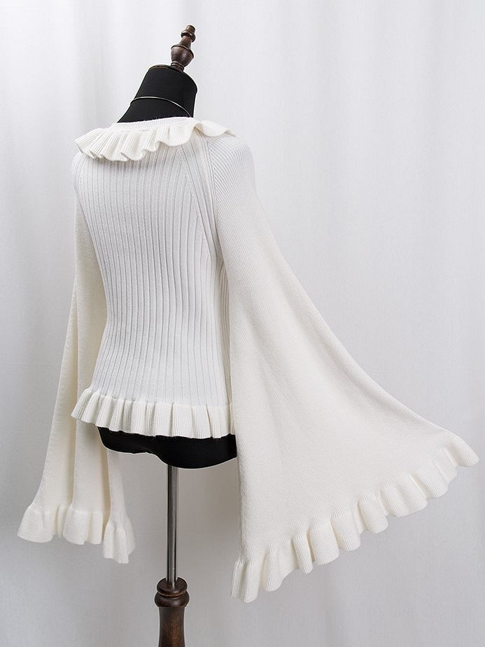 Top Bell Knit Beige and Lolita Ruffled Sleeve Collar Cuffs