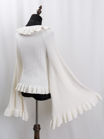 Top Bell Knit Beige and Lolita Ruffled Sleeve Collar Cuffs