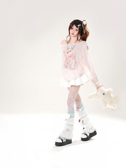 白と青のダブルゴムウエストバンドミニスカート