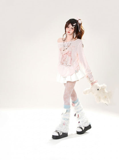 Coverup Adorable Kitten Print Asymmetrical Neckline Pink Semi-sheer