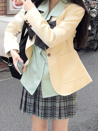 Stil Kragen Beige/Lila/Pink Uniform JK Blazer Preppy Notched