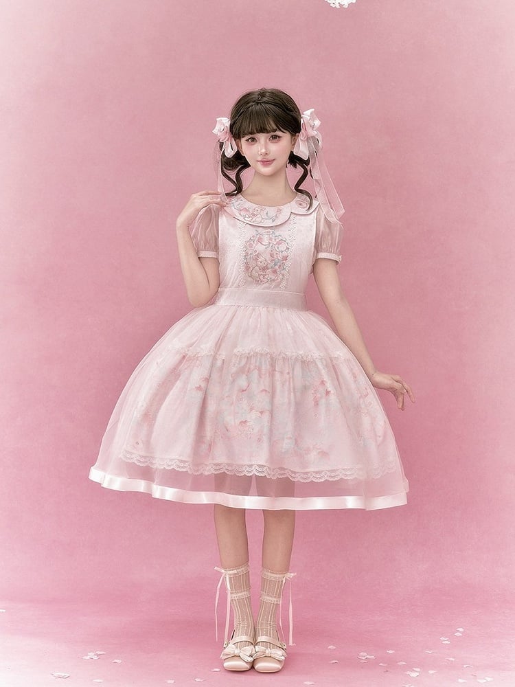 Modern Hanfu Lolita Blouse with Rabbit & Peach Embroidery - Yimu Walnut