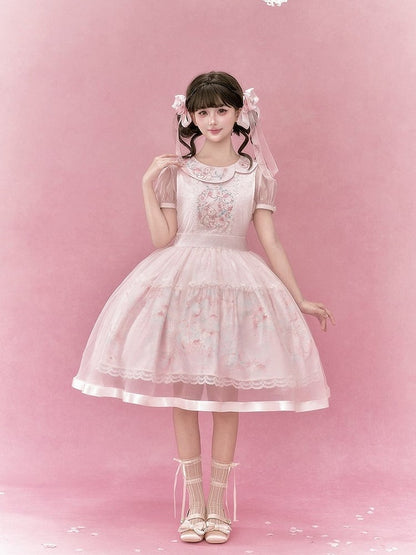 Modern Hanfu Lolita Blouse with Rabbit & Peach Embroidery - Yimu Walnut