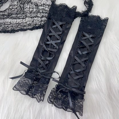 Spitze Y2K Ärmel Schnürbesatz Pink/Schwarz/Lila/Rot Glamouröses Detail