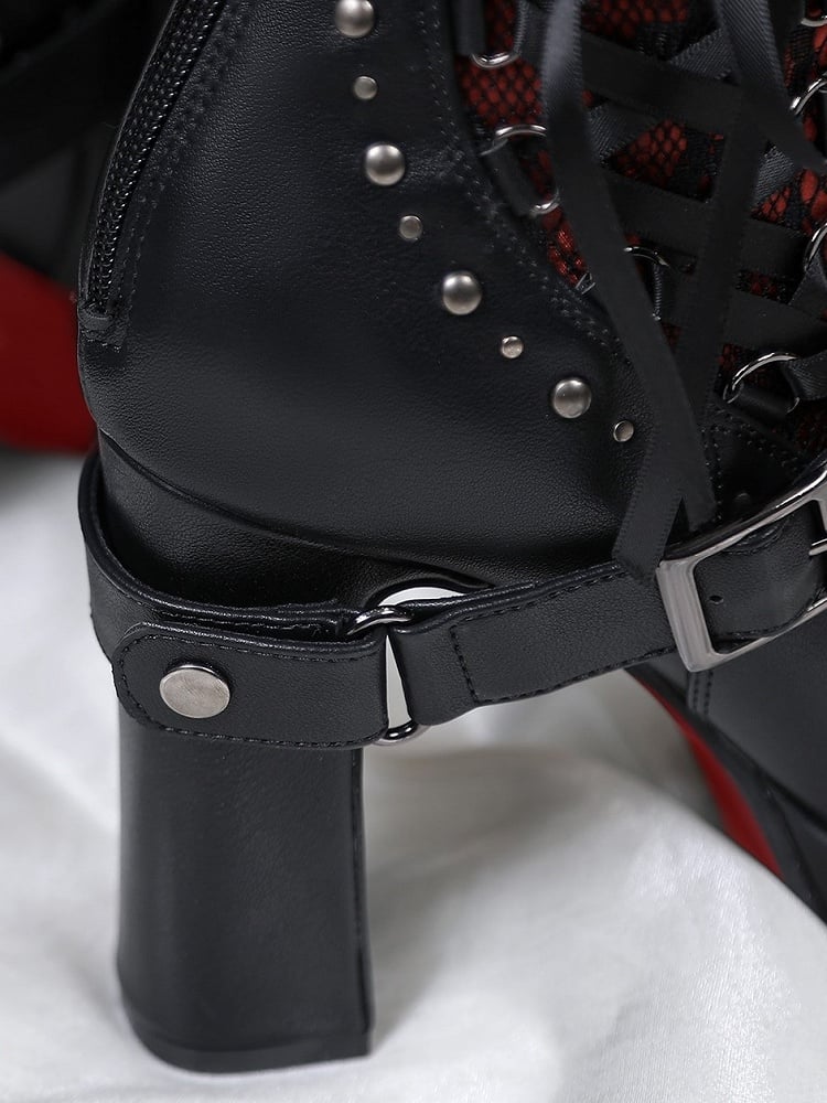 Gothic Studded High-Heel Boots with Red Sole - Lacy Bones