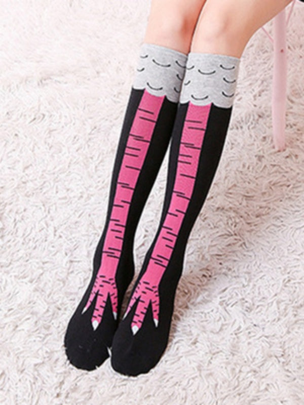 Stockings Design Knee Claw Black/White/Rose Over Funny Chicken Pink