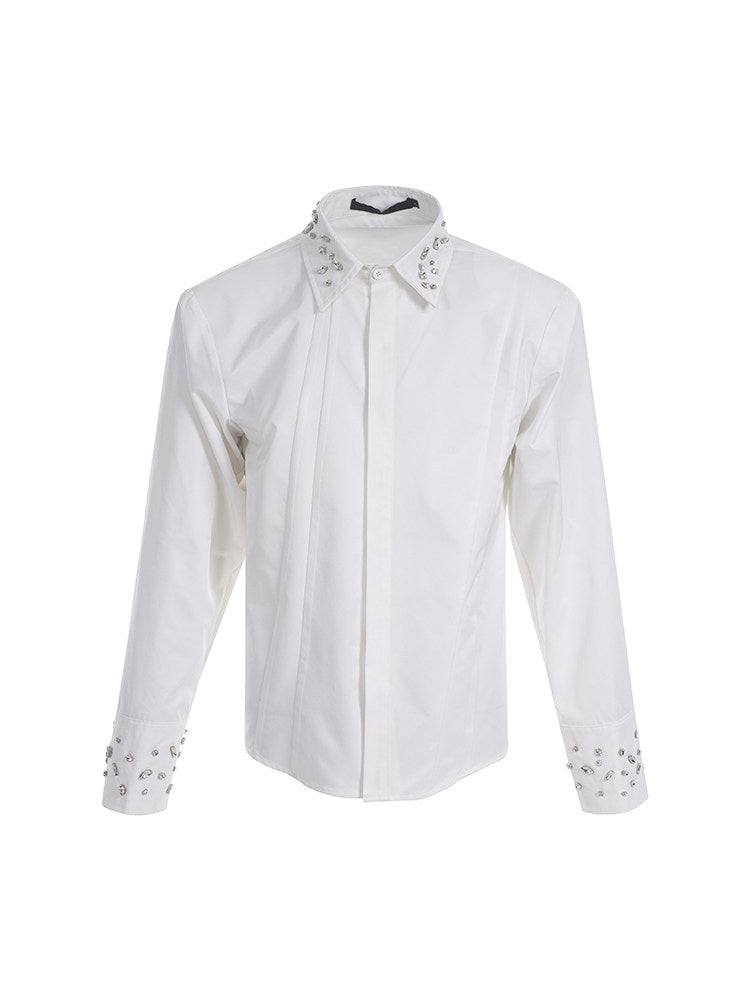 Accents Pads White Men Shoulder Rhinestone with for Shirt