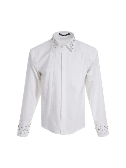 Accents Pads White Men Shoulder Rhinestone with for Shirt