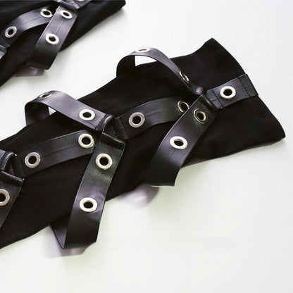 Gloves Black Studs Cyberpunk Details