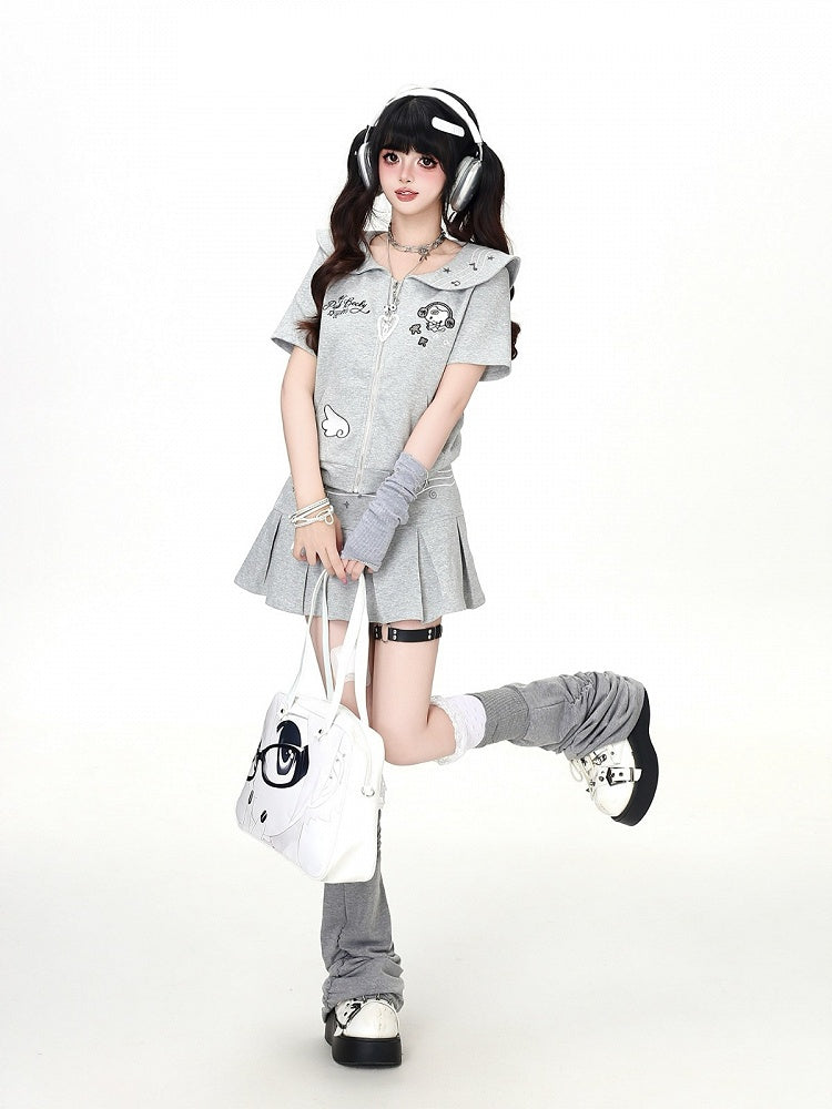 Gray Box-Pleated Otaku Mini Skirt - CRAZY GIRL