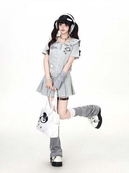 Gray Box-Pleated Otaku Mini Skirt - CRAZY GIRL